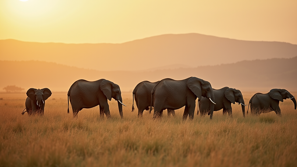High angle view of elephants grazing in Amboseli
