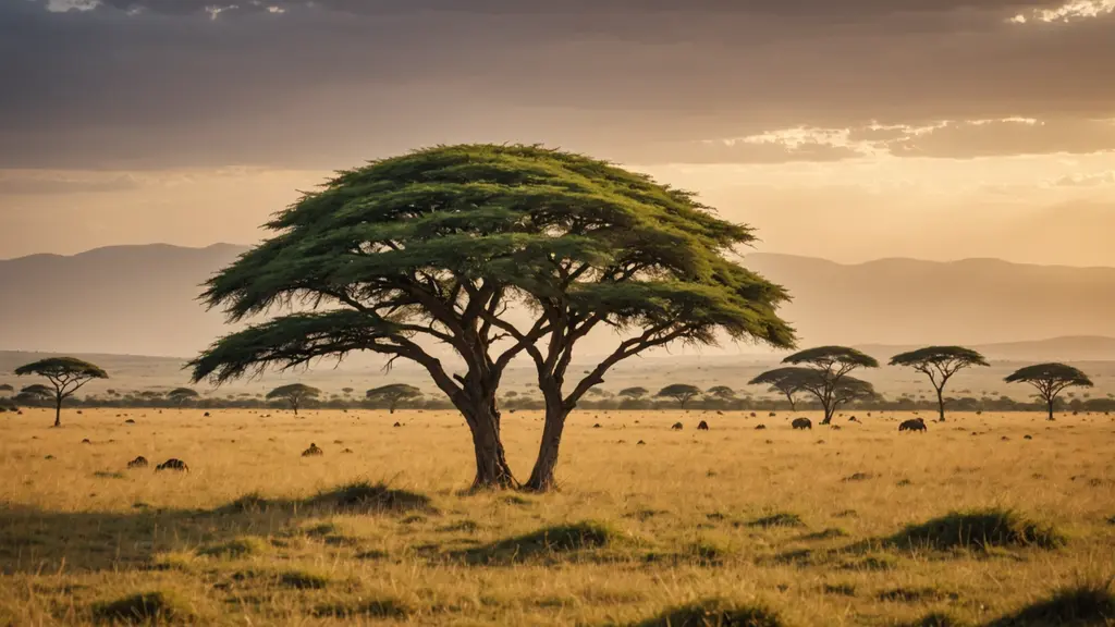 Close-up view of Maasai Mara landscape with acacia tree