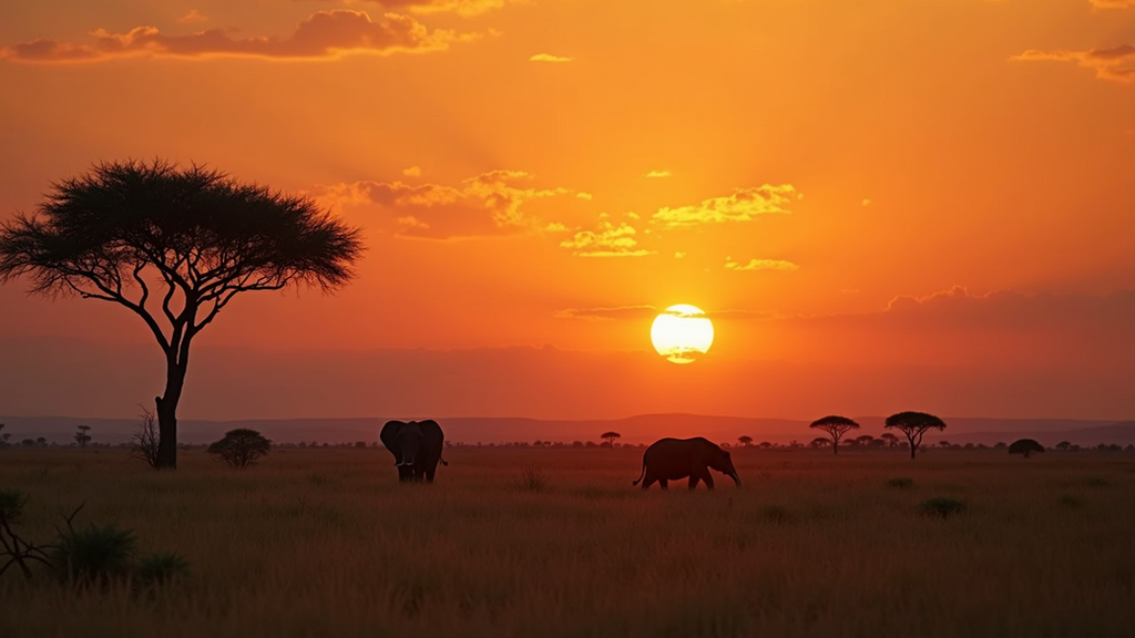High angle view of a beautiful sunset in a safari landscape